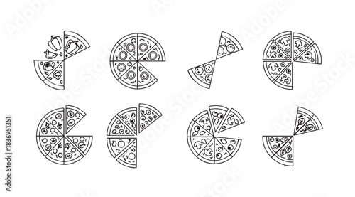 Abstract geometric patterns and symbols representing complex data or ideas in pie chart segments vector