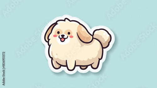 ふわふわの小型犬が微笑んで歩く可愛いシンプルイラスト