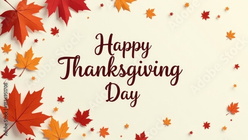 A colorful Thanksgiving day card with falling leaves, perfect for sending warm wishes to friends and family