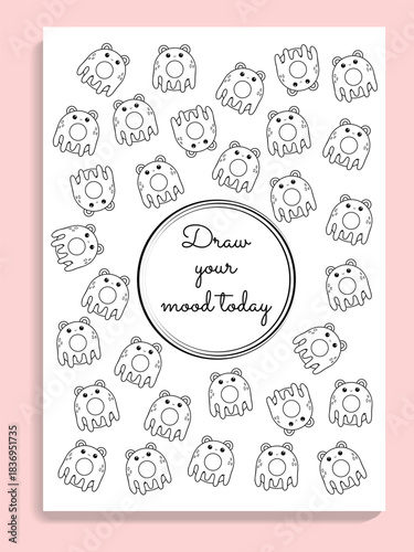 Mood tracker with cute characters, vector donut planner, color your mood