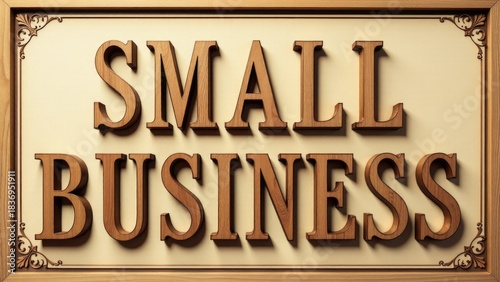 A wooden sign with the phrase 'small business' written on it