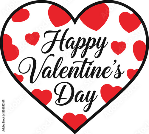 Happy valentines day heart shape with red hearts pattern