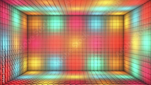 Broadcast Pulsating Hi-Tech Alternate Blinking Illuminated Cubes Room Stage, Multi Color, Events, 3D, Loopable, 4K