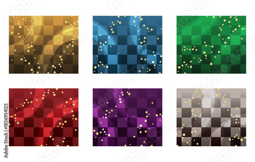 市松模様の上に、毛筆の丸と金粉を散りばめた和風の背景セット素材