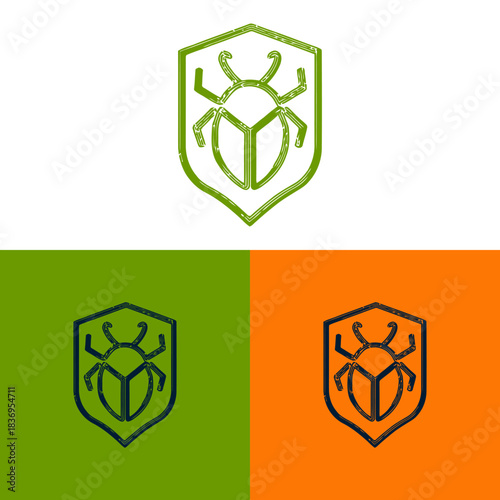 Abstract beetle icon design in shield shape for digital security
