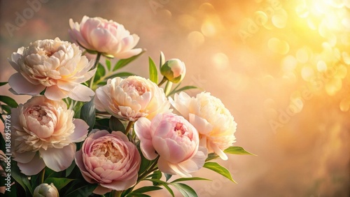 A radiant bouquet of pastel peonies basking in the warm glow of sunlight, showcasing the delicate beauty and vibrant hues of these exquisite blossoms.