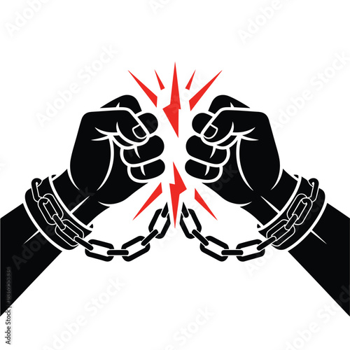 Breaking free clenched fists shattering chains a symbol of liberation