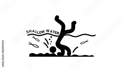 no diving shallow end sign, black isolated silhouette