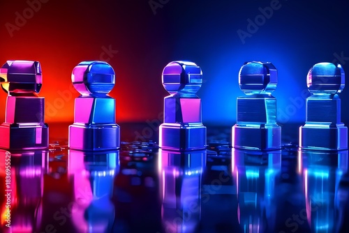 Glossy Metallic People Figures Standing Out on Reflective Surface for Premium Candidate Selection Concepts