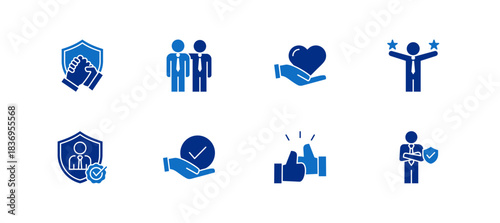 Trust icon set containing trust, reliance, sincerity, competence, credibility, assurance, commitment and integrity vector icons