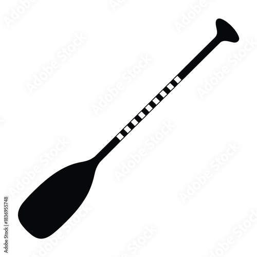 A simple black and white illustration of a canoe paddle