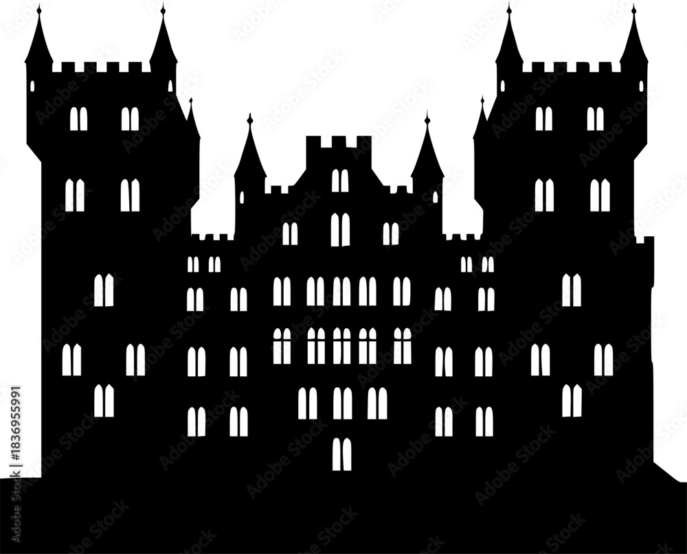 Fototapeta premium Medieval Castle Fortress Silhouette Vector Icon 