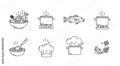 Hand drawn culinary icons set delicious food and cooking elements collection vector