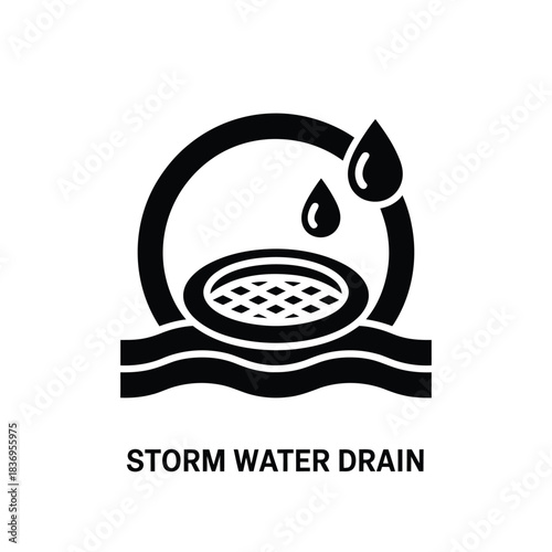 A simple illustration of a storm water drain with water droplets