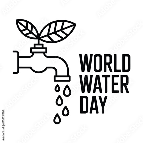 Water conservation symbol with a tap and leaf for world water day