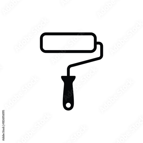 A simple black and white illustration of a paint roller tool