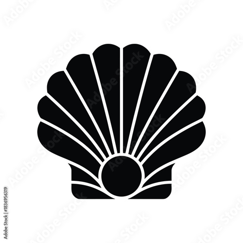 Simple black and white illustration of a stylized seashell design