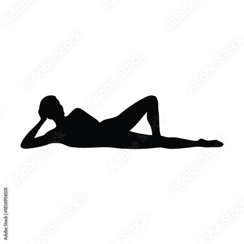 Silhouette of a woman lying down with her head supported by her hand