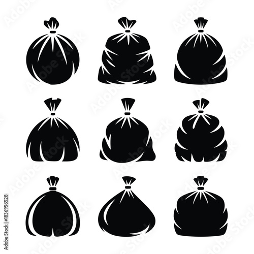 Black trash bags collection a simple illustration of waste disposal containers