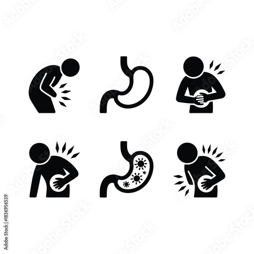 Illustrations depicting various forms of abdominal and internal body pain