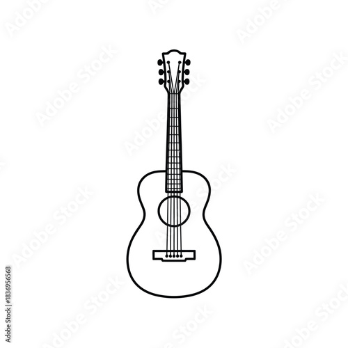 Simple outline drawing of an acoustic guitar in black and white