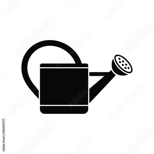 Simple black and white illustration of a classic watering can design