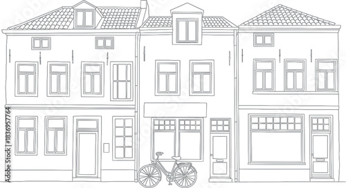 Dutch-style row houses with bicycle