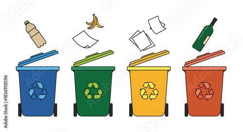 Colorful recycling bins for eco friendly waste sorting and management