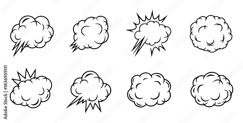 Obraz premium Collection of Comic Book Style Explosion and Smoke Cloud Icons