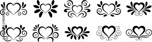 Collection of Decorative Heart Ornaments and Flourishes