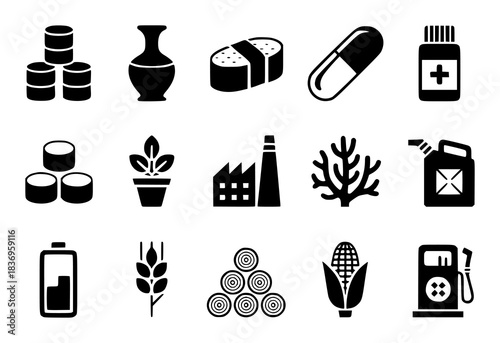 Collection of Diverse Black and White Icons Representing Various Concepts