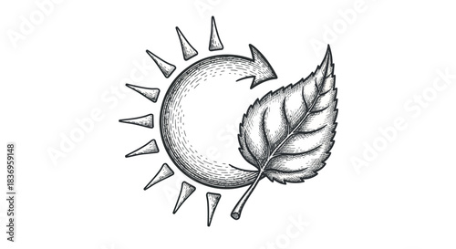 Eco-friendly symbol with sun and leaf