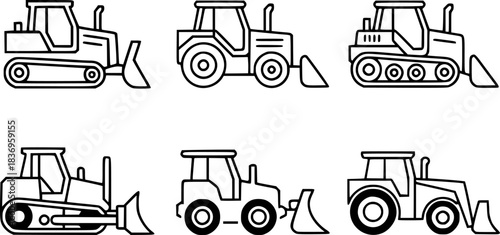 Collection of Six Line Art Construction Vehicle Icons