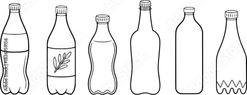 Collection of six different outline drawings of plastic bottles