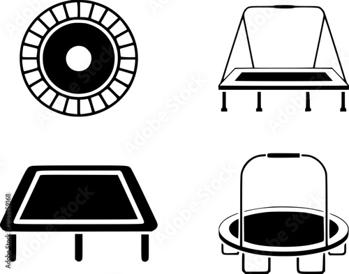 Collection of Trampoline Icons Round, Rectangular, and with Safety Net