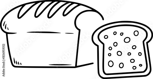 Simple Line Art Illustration of a Loaf of Bread and a Slice of Bread