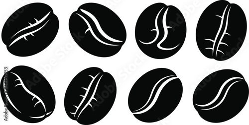 Black and white illustration of eight coffee beans in a grid pattern