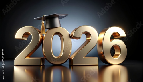 Stunning golden 2026 graduation year numbers celebrate academic achievement with a classic mortarboard cap