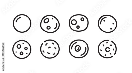 Hand drawn moon phases icons showing celestial cycle progression simple drawing art vector