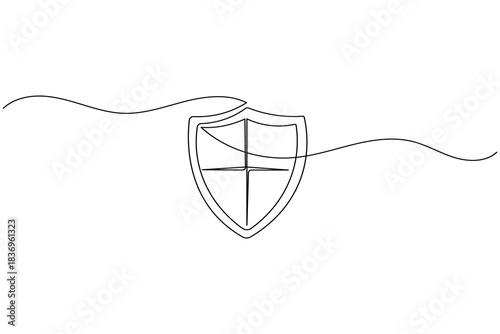 Continuous line drawing of shield icon, protection concept