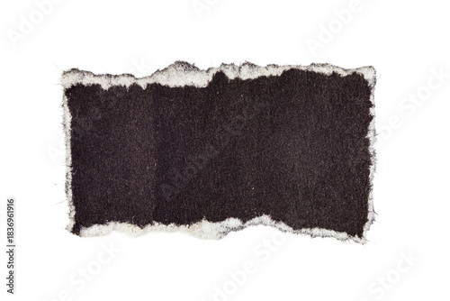 Ripped crumpled kraft black paper isolated on transparent png background,realistic black torn paper edges,old torn paper background