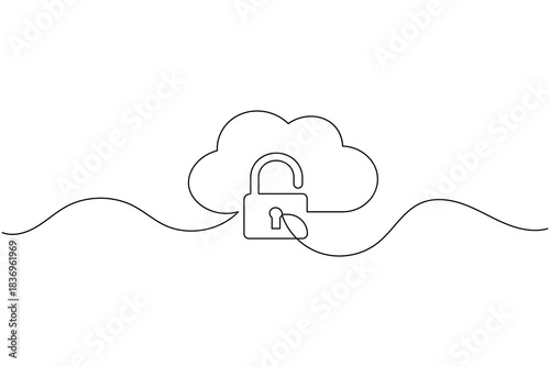 Cloud data privacy unlock security concept continuous line art