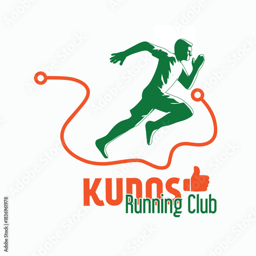Kudos Running Club with Silhouette of Marathon Runner Perfect for Print, Apparel, etc