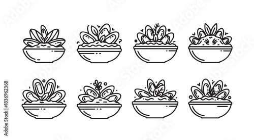 Collection of hand drawn succulent plants in pots detailed sketch art botanical elements for design vector
