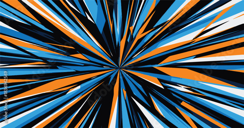 Bright psychedelic fractal burst illustration featuring a seamless rainbow geometric pattern design with orange, blue, yellow, purple, and green light rays