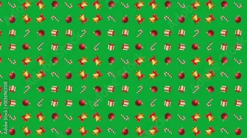 Christmas background with seamless pattern of ornaments and elements. 