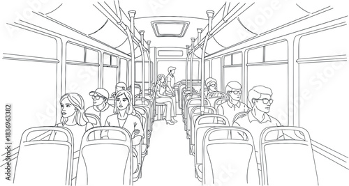 People riding on a city bus interior