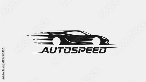 Sleek automotive logo with a speeding sports car silhouette and rapid motion blur, ideal for racing, performance, and vehicle branding. Dynamic vector design