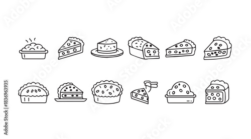 Hand drawn collection of delicious pie slices and whole pies sketch style vector