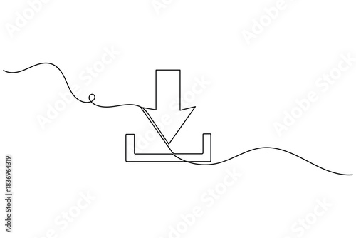 Download icon with wavy line single line continuous drawing